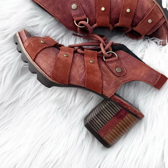 SOREL | Addington Lace Up Sandal Rustic Orange/Brown Block Heel | Size 8 - Picture 4 of 11